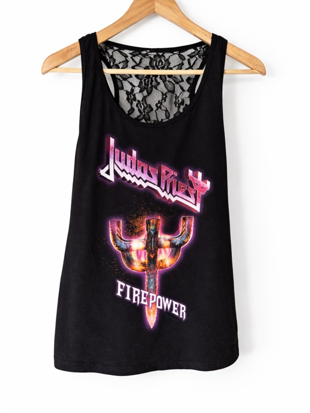Judas Priest Firepower Lace Back Tank Top Black Graphic Large Y2K Grunge - Picture 5 of 7